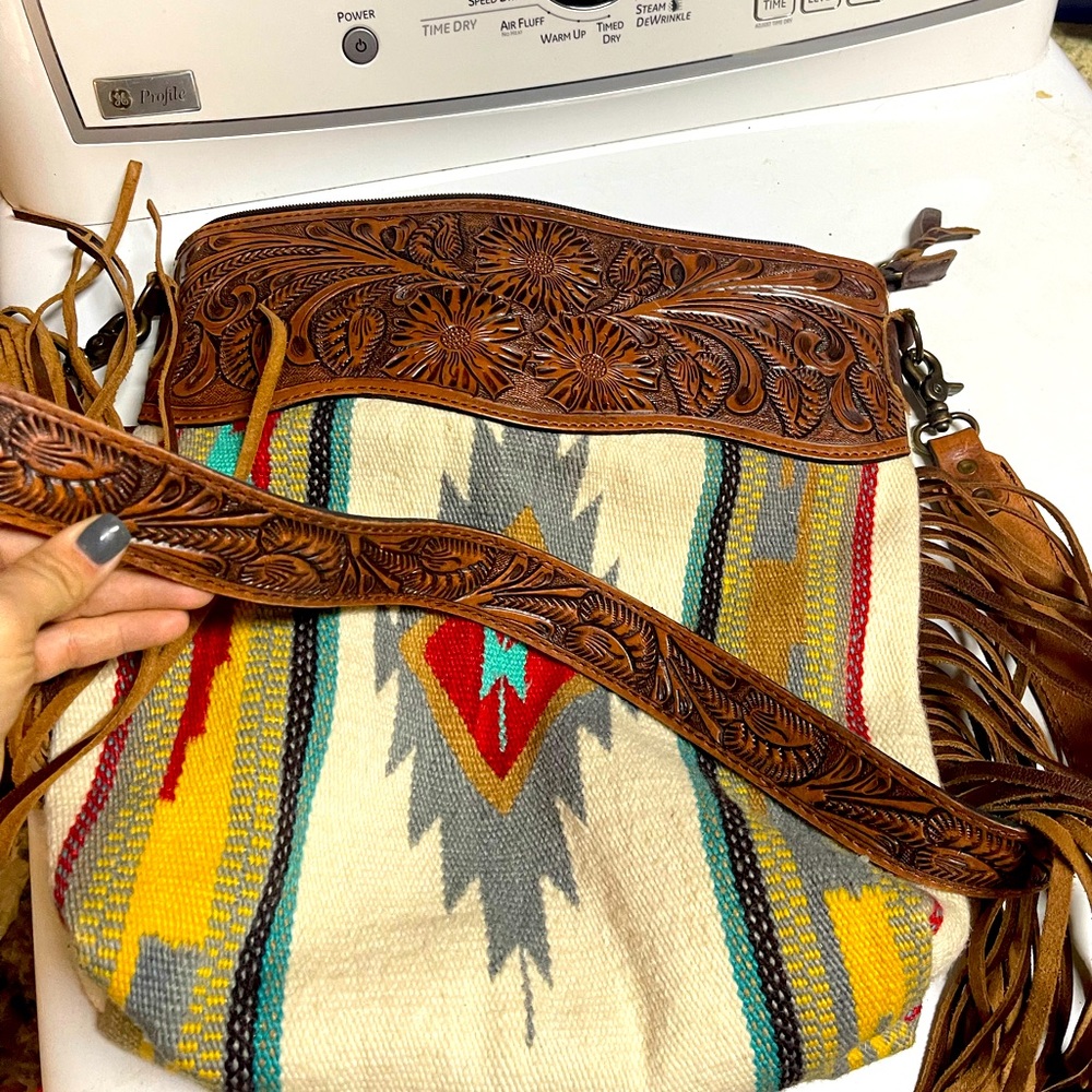 American darling Aztec with fringe long crossbody with tons of room!